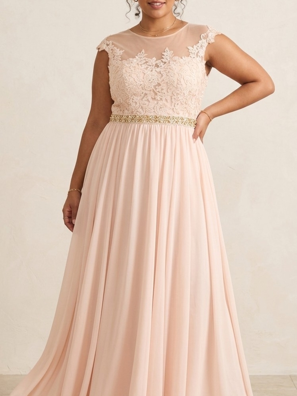 Blush Lace Bodice Maxi Dress with Beaded Waist